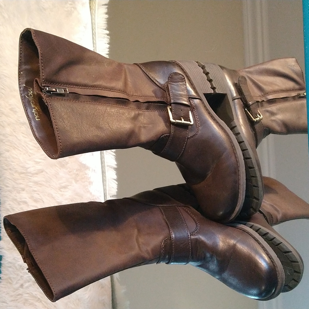 Newport Buckle Brown Boots NATURAL SOUL Size 7.5